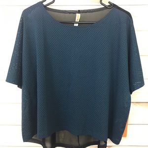 NWT Lucy Blue Black Mesh Sheer Top, Sz Medium